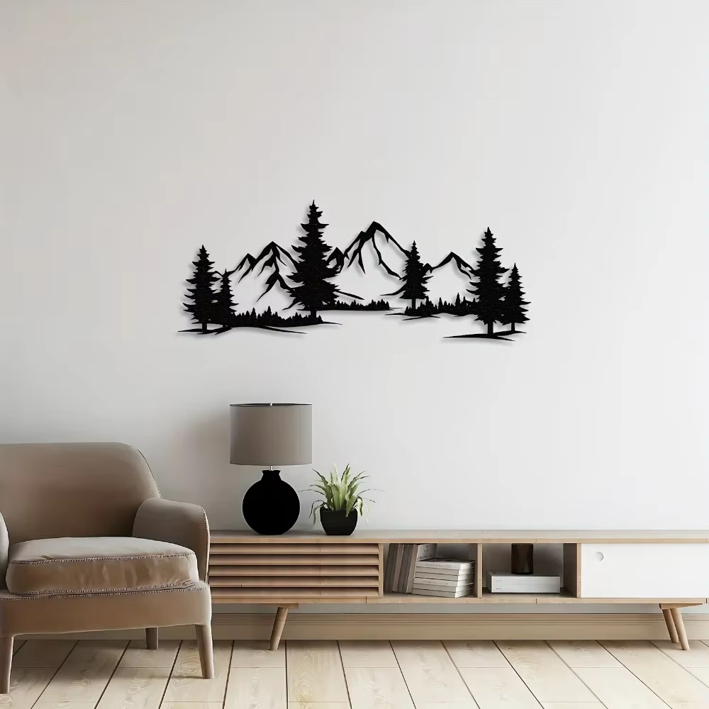 Winter Mountainside Forest Metal Wall Art