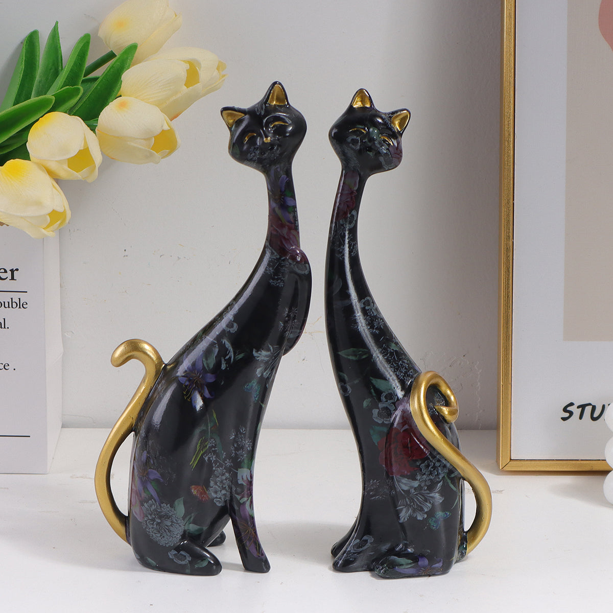 Modern Elegant Cat Statues Set