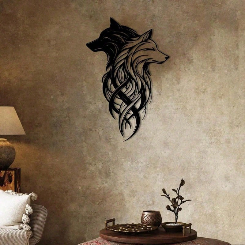 Twin Wolves Yin Yang Metal Wall Art