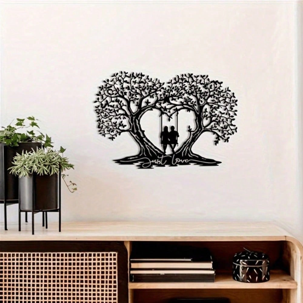 Lovers Tree Swing Metal Wall Art
