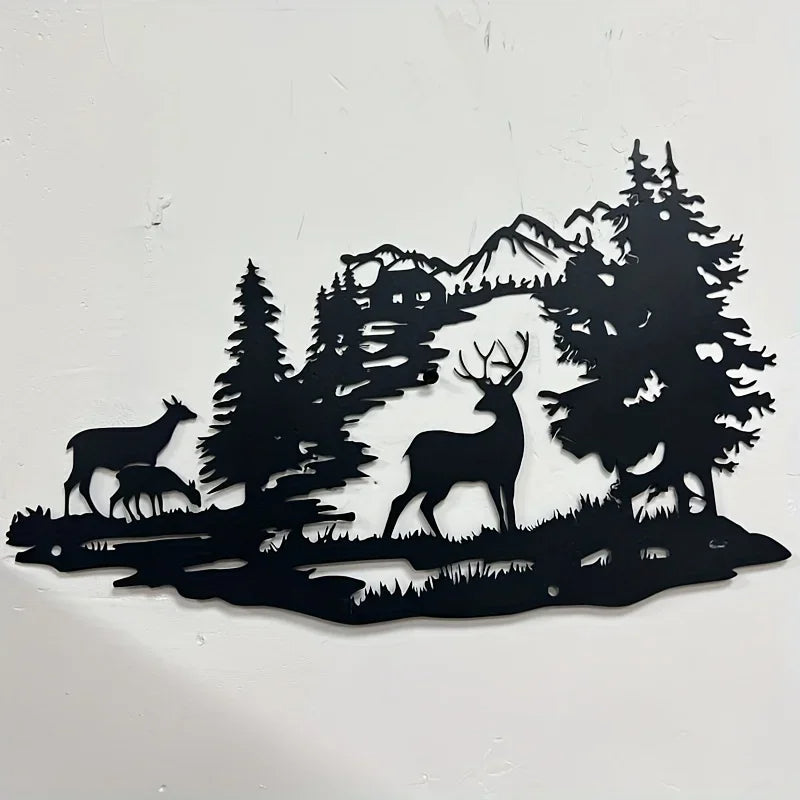 Deer Family Forest Metal Wall Art