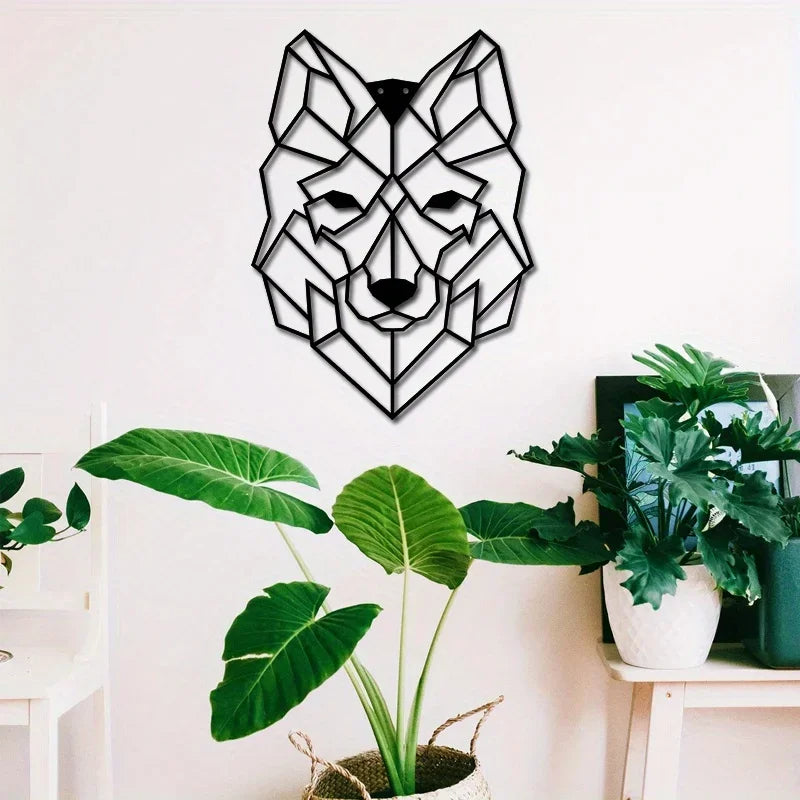 Geometric Wolf Head Metal Wall Art
