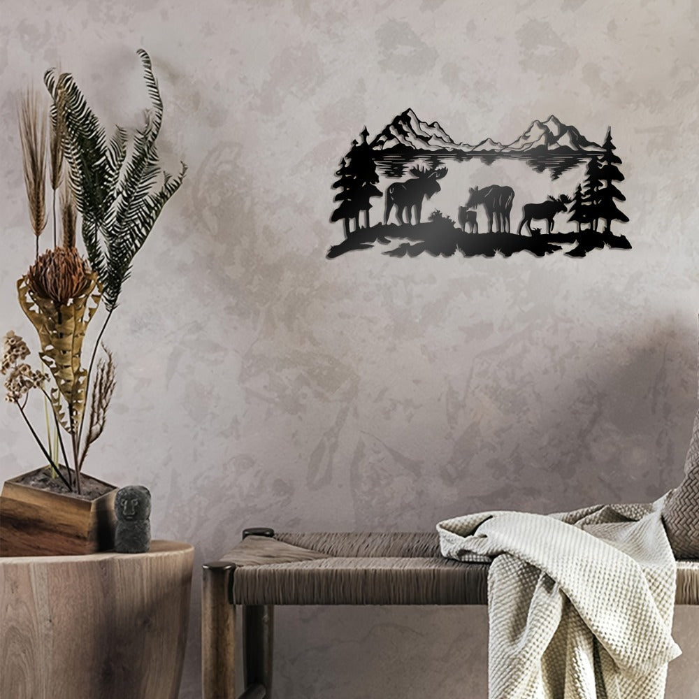 Mountain Wildlife Reflection Metal Wall Art