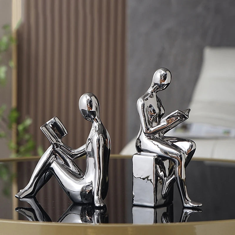 Readers Couple Modern Liquid Metal Bookends