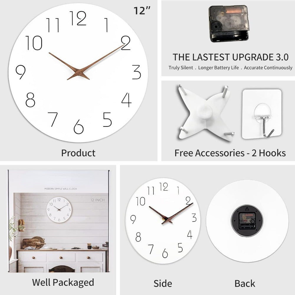 Minimalist White Wood Hand Wall Clock