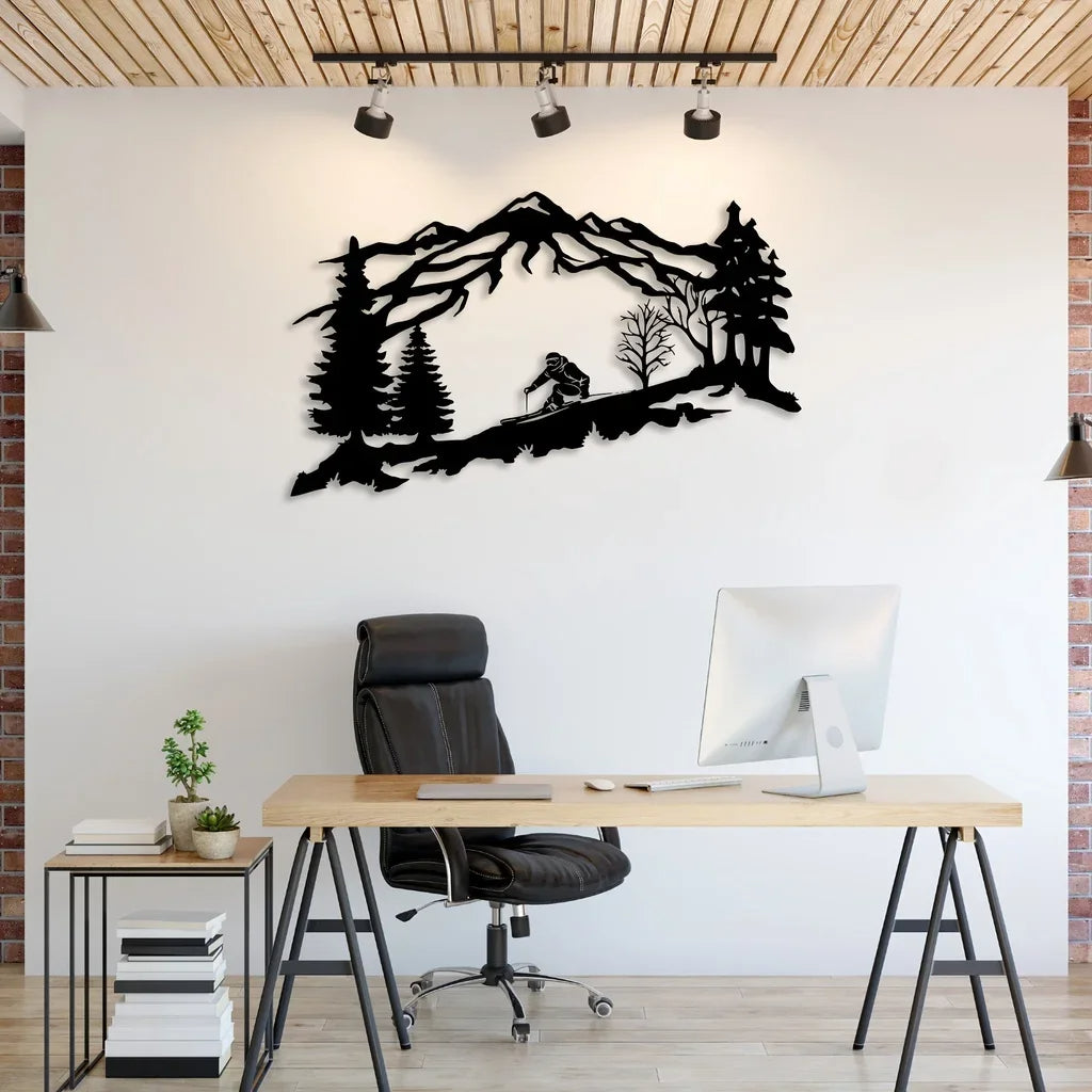 Mountain Skier Adventure Metal Wall Art