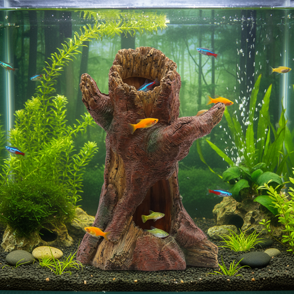 Hollow Tree Trunk Aquarium Ornament