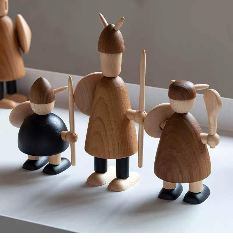 Cute Nordic Wooden Viking Figurines