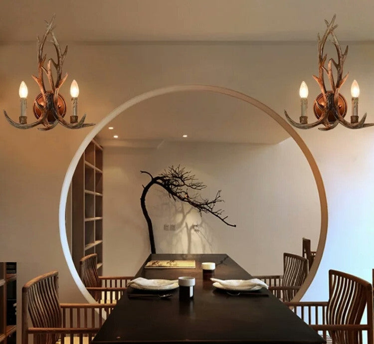 Rustic Deer Antler Wall Lamp