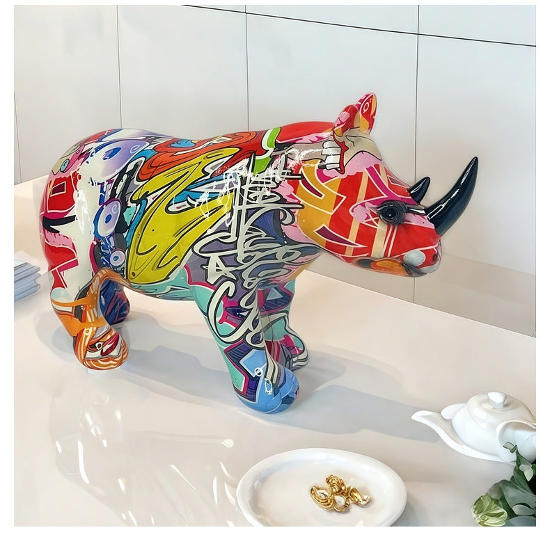 Abstract Graffiti Rhino Sculpture