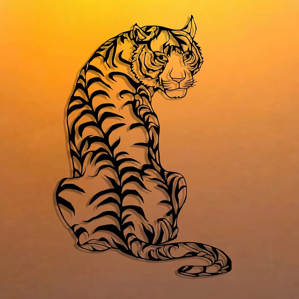 Tribal Tiger Line Art Metal Wall Decor