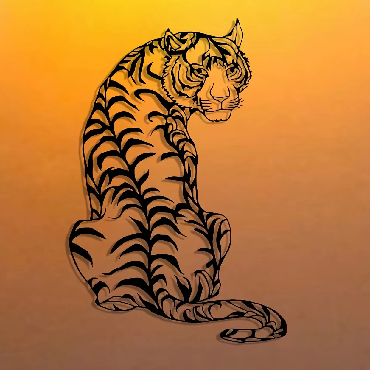 Tribal Tiger Line Art Metal Wall Decor