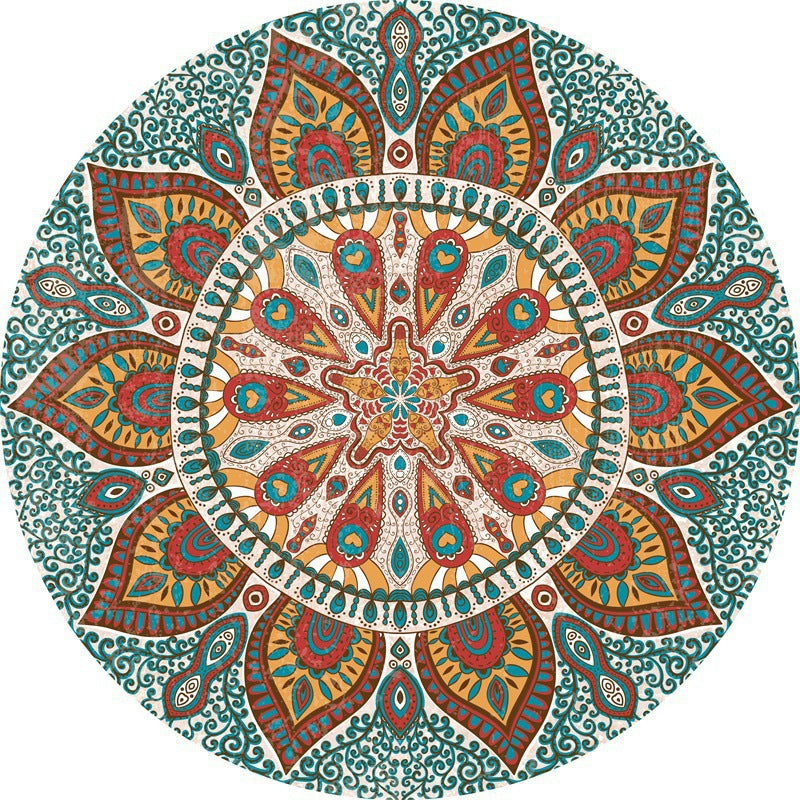 Persian Mandala Round Rug in Terracotta and Teal