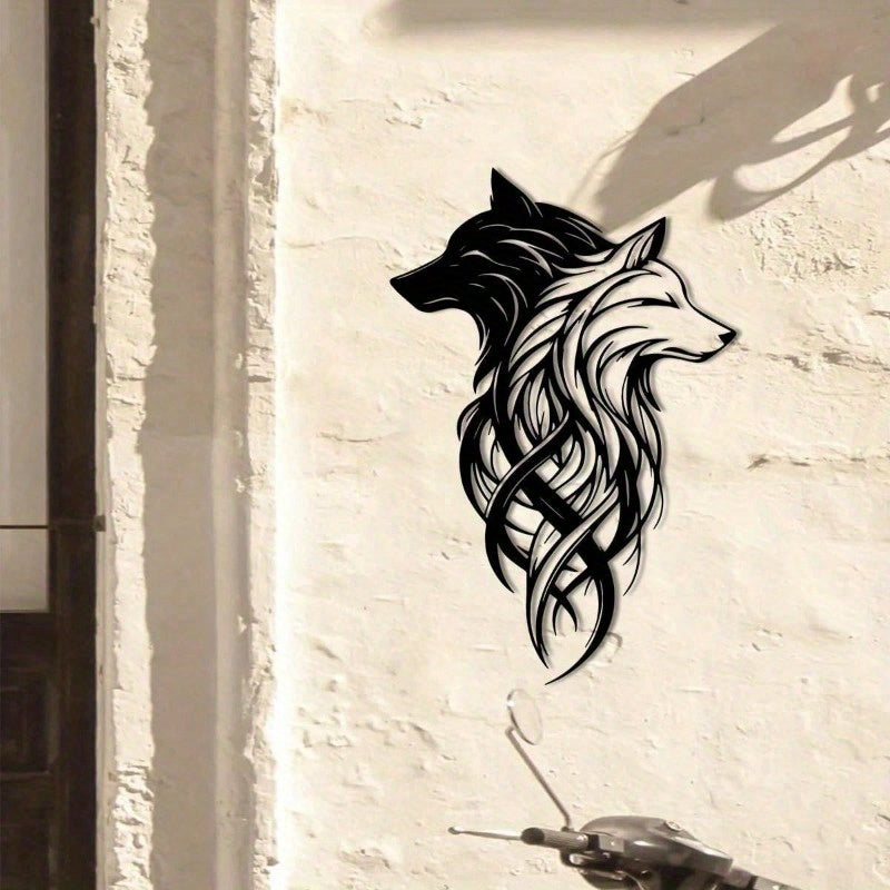 Twin Wolves Yin Yang Metal Wall Art
