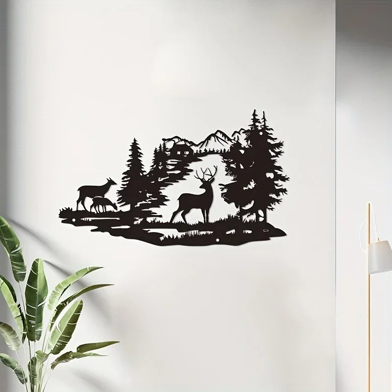 Deer Family Forest Metal Wall Art