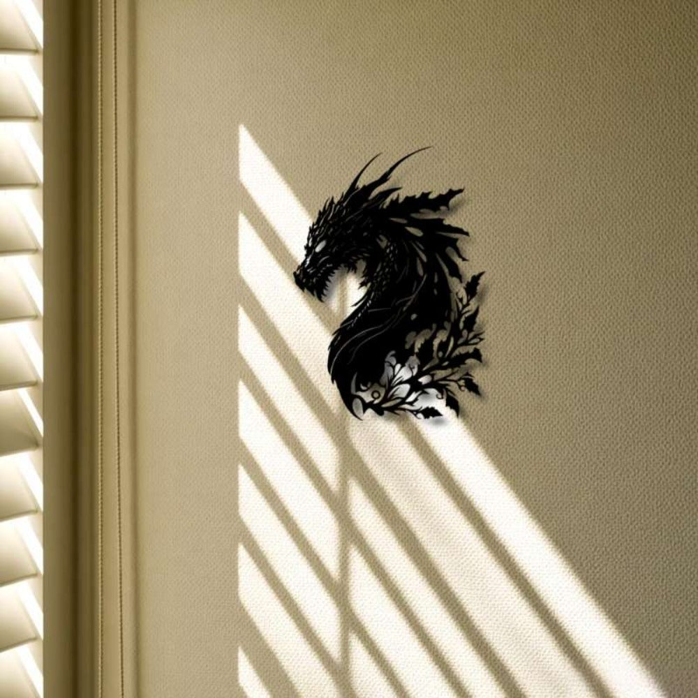 Verdant Dragon Silhouette Metal Wall Art
