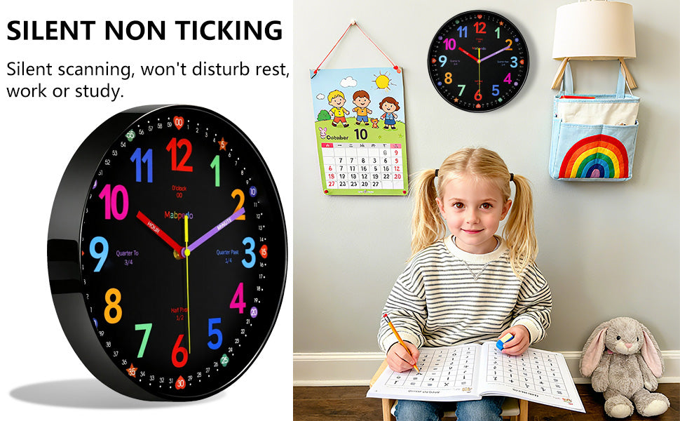12-Inch Children's Multicolour Educational Wall Clock