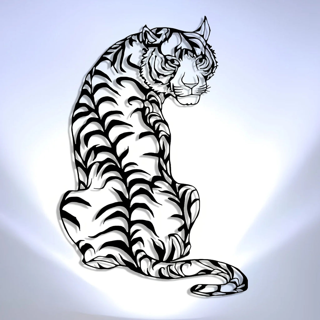 Tribal Tiger Line Art Metal Wall Decor