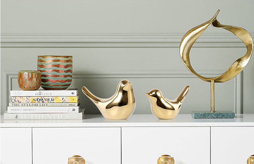 Cute Nordic Golden Bird Family