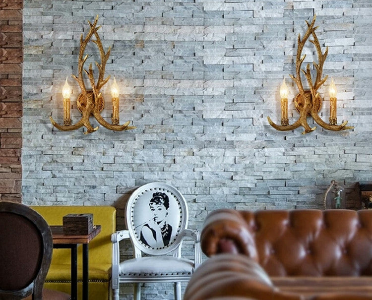Rustic Deer Antler Wall Lamp