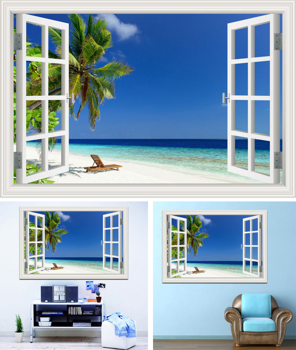 Paradise Beach Lounger 3D Window Effect Wall Sticker