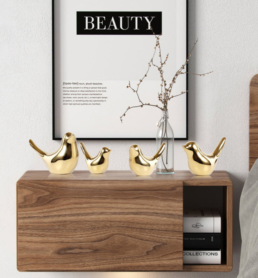 Cute Nordic Golden Bird Family