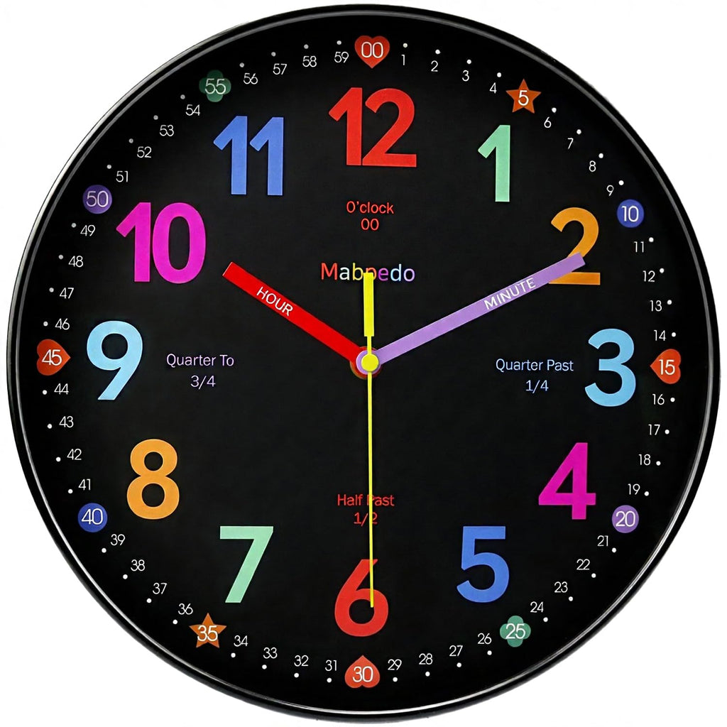 12-Inch Children's Multicolour Educational Wall Clock