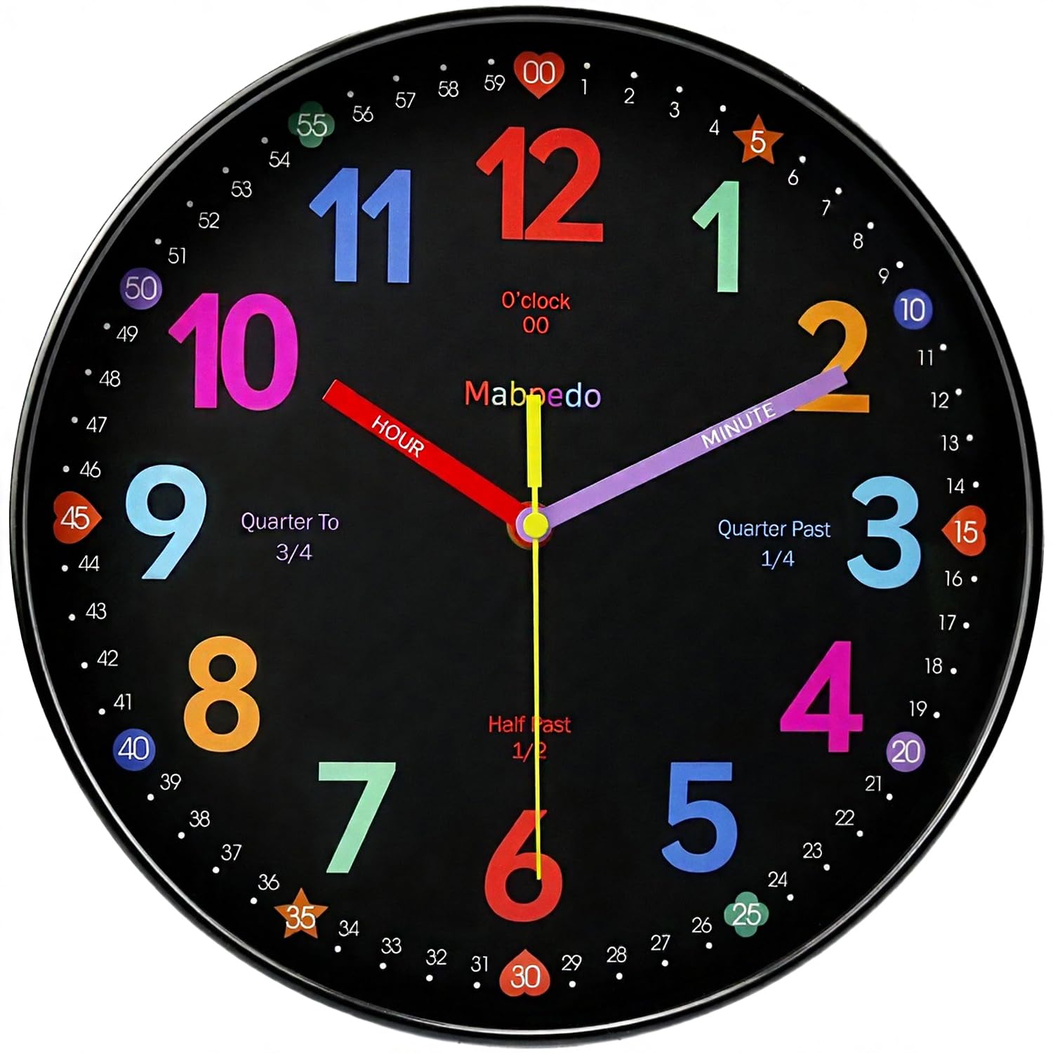 12-Inch Children's Multicolour Educational Wall Clock