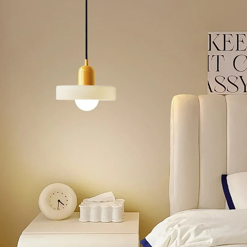 White & Orange Nordic Pastel Disc LED Pendant Light