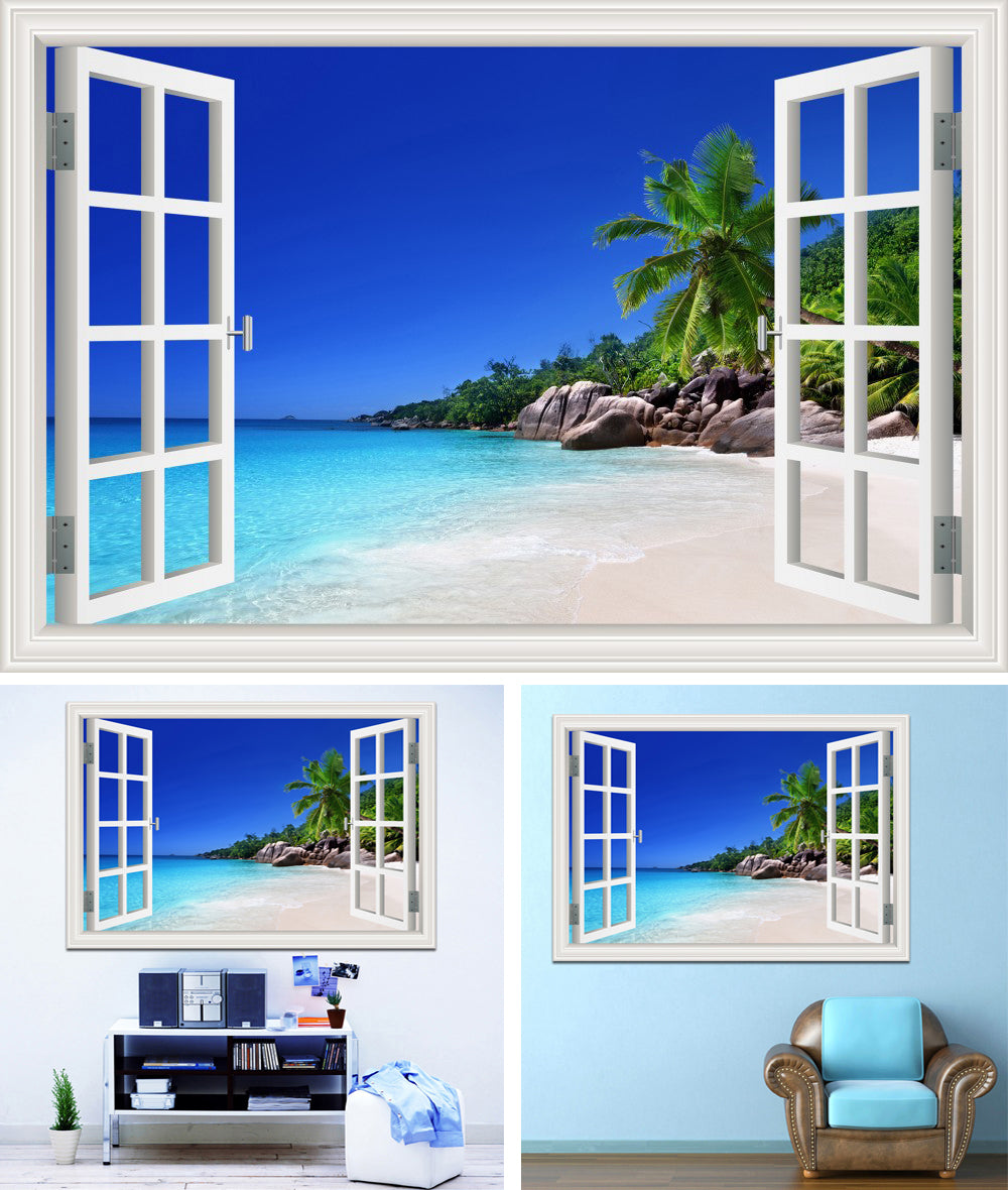 Seychelles Beach 3D Window Effect Wall Sticker