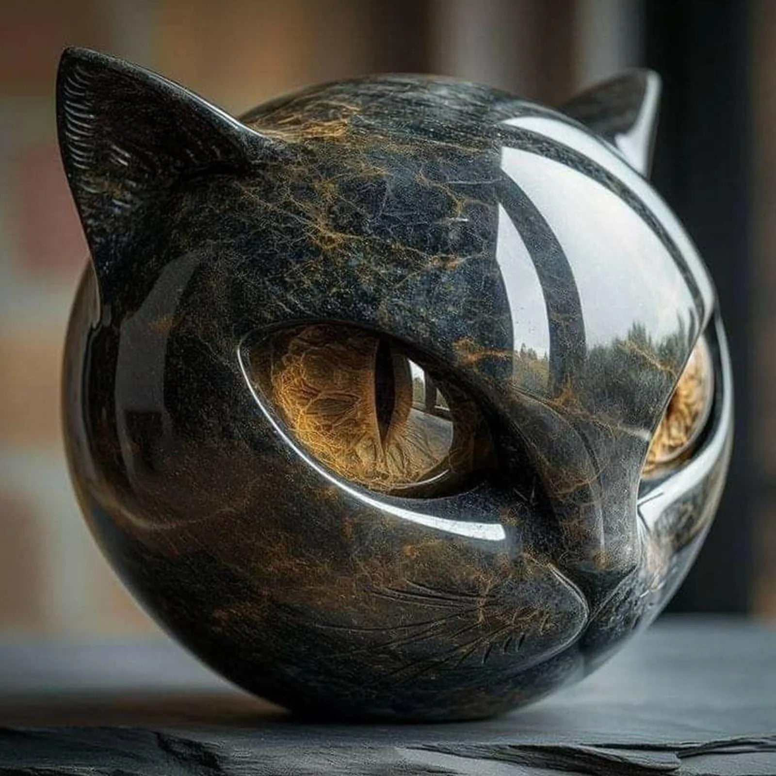 Modern Marble Cat Head Sculpture