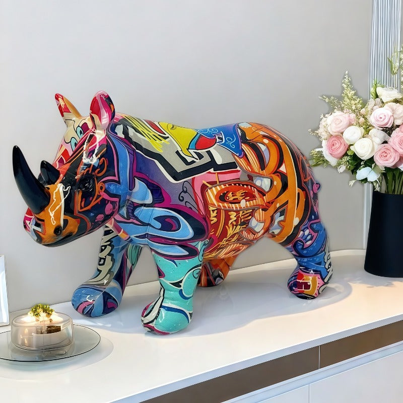 Abstract Graffiti Rhino Sculpture