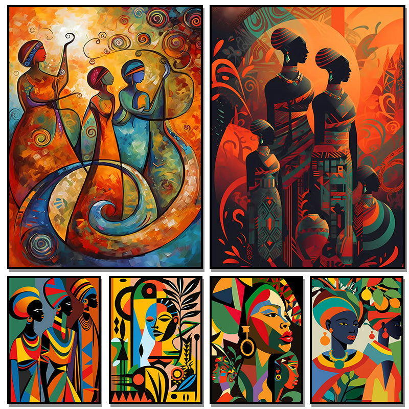 Cubist Gathering African Women Canvas