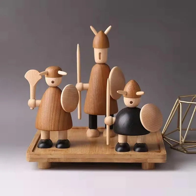 Cute Nordic Wooden Viking Figurines