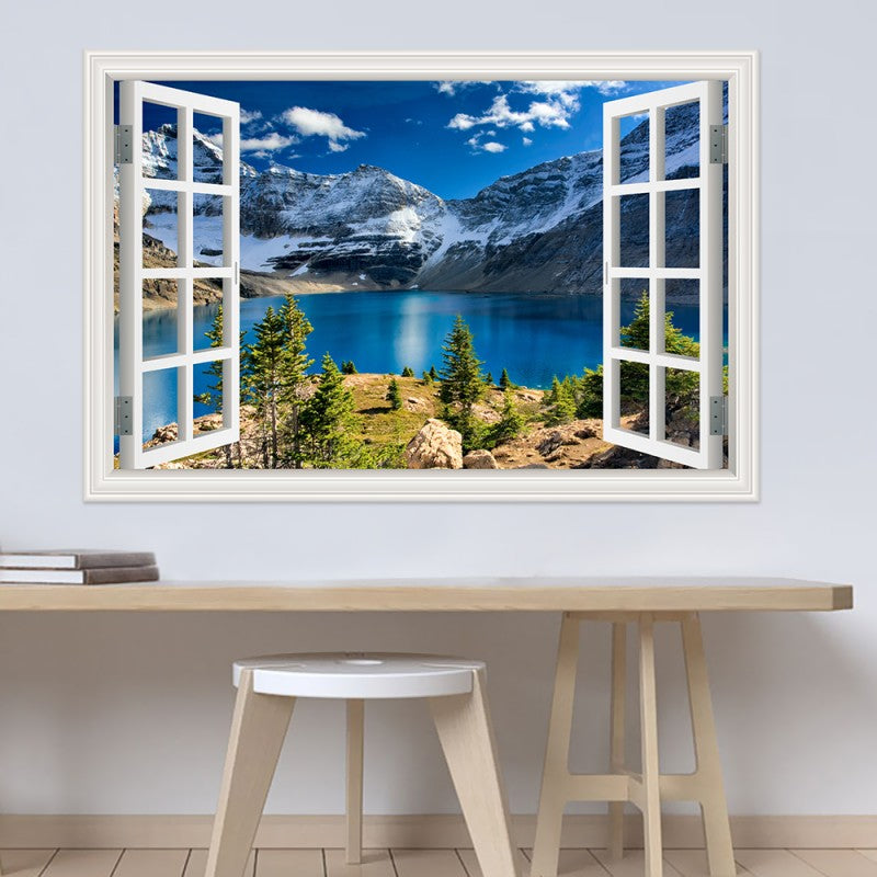 3D Window View Wall Sticker in Sapphire Mountain Lake