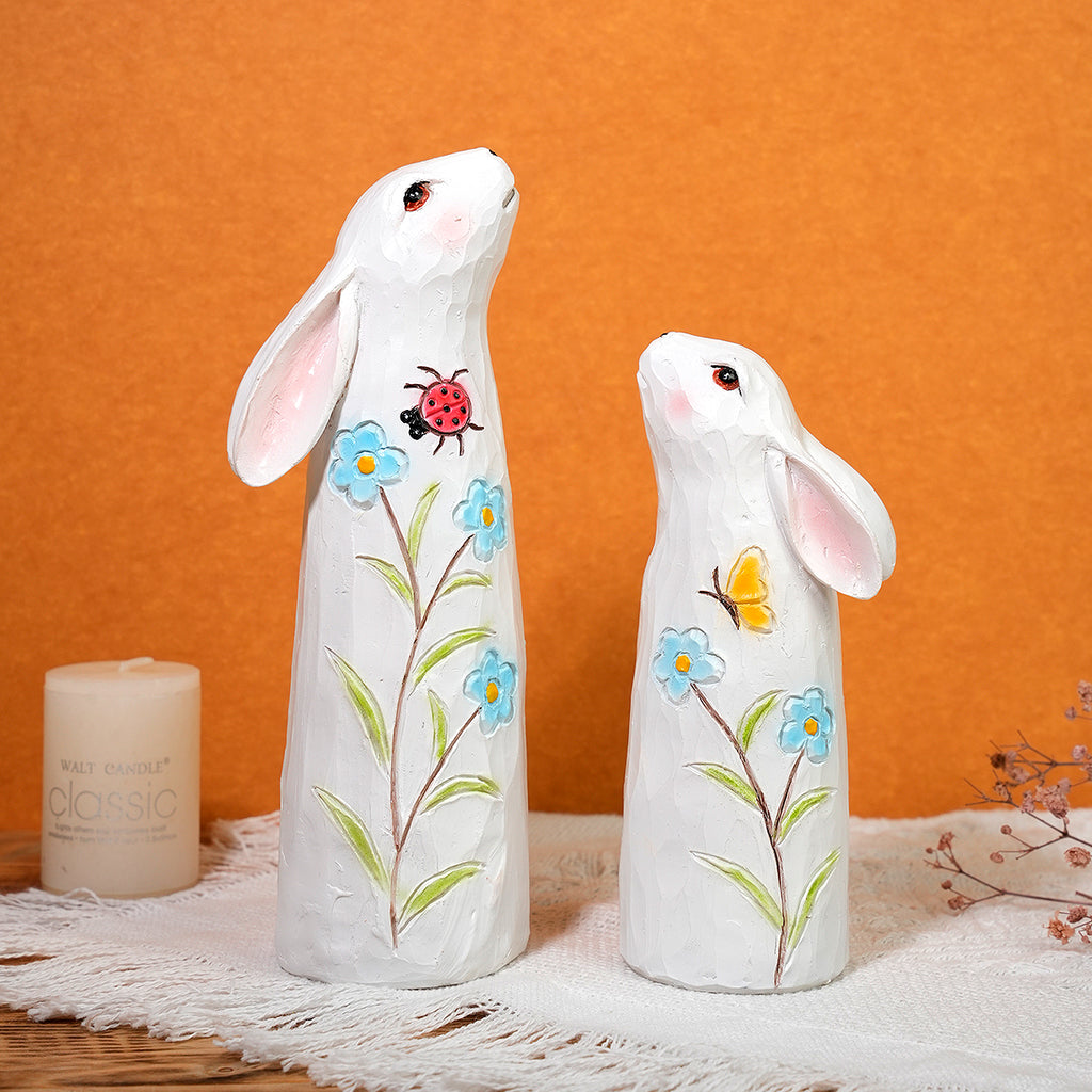 Minimalist Floral Rabbit Statues Set