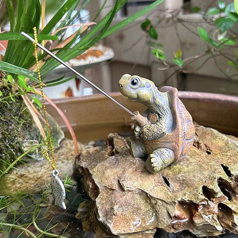 Funny Fishing Turtle Figurine