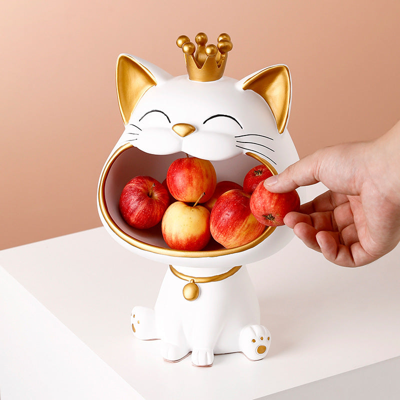 Cute Cat Crown Storage Bowl Statue