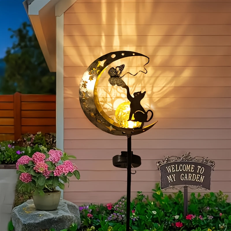 Solar Cat & Butterfly Moon Garden Light Decoration