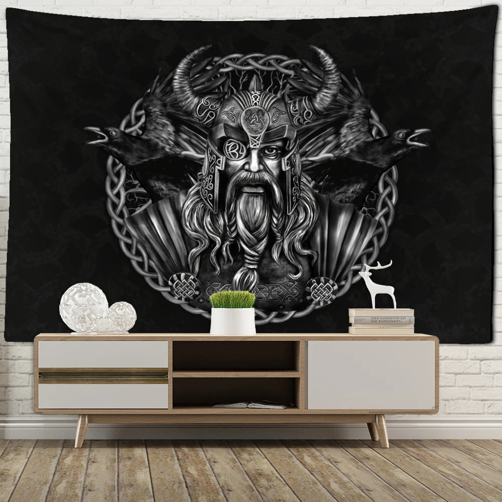 Odin Portrait Ravens Tapestry