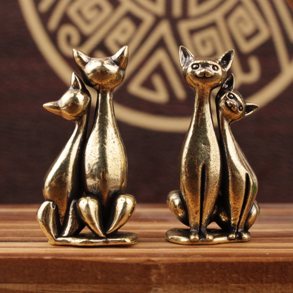 Golden Cat Couple Sculpture