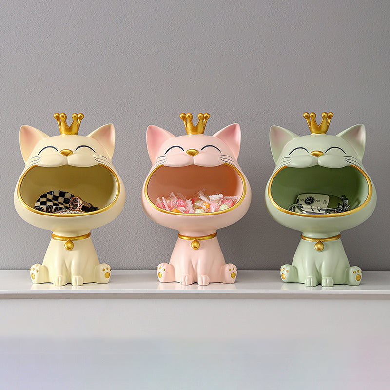 Cute Crown Cat Storage Bowl Statue