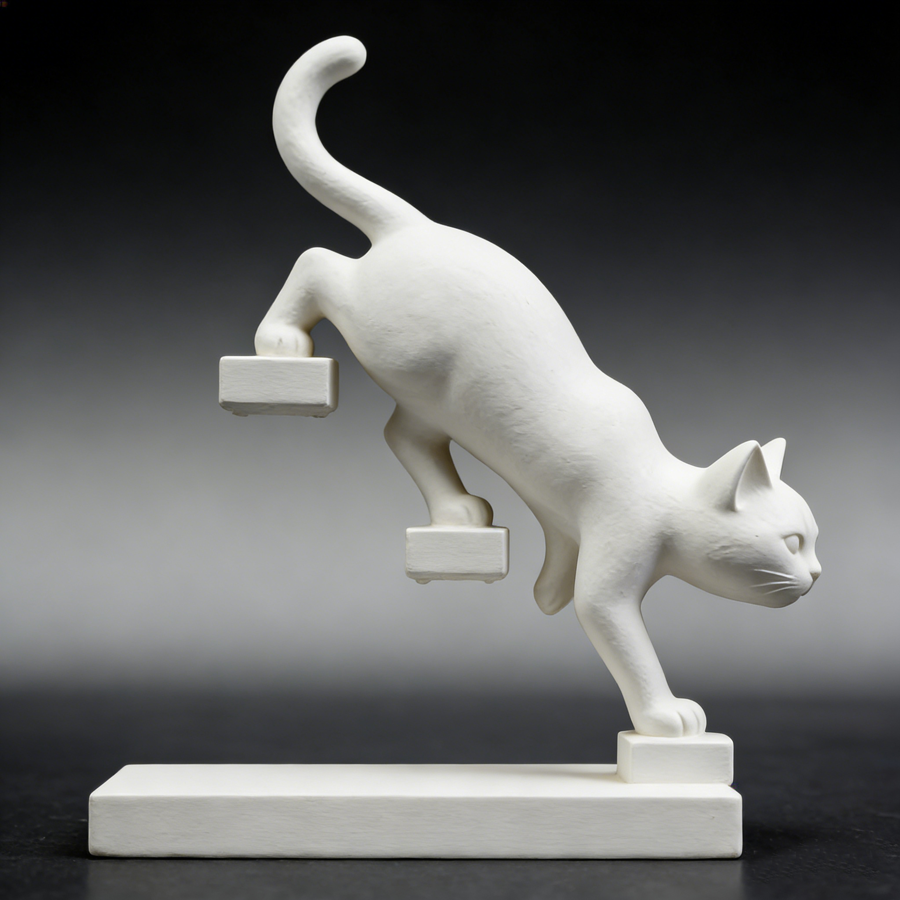 Nordic Geometric Climbing Cat Sculpture