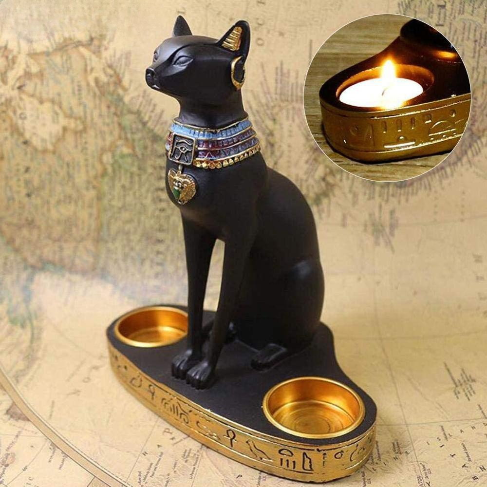 Antique Bastet Candle Holder Statue