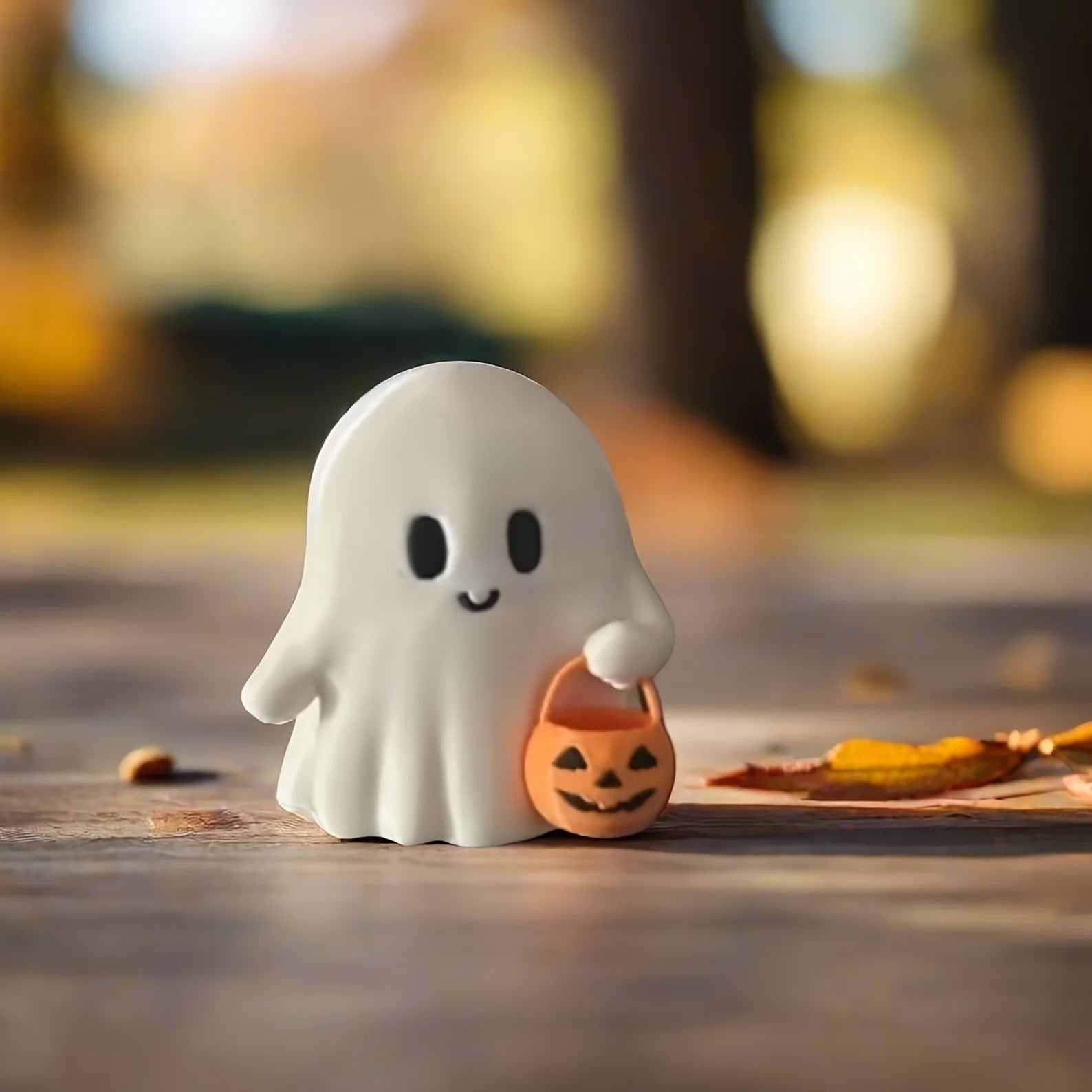 Cute Ghost Jack-o'-Lantern Statue