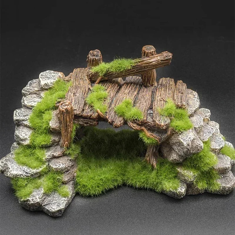 Rustic Moss Bridge Aquarium Ornament