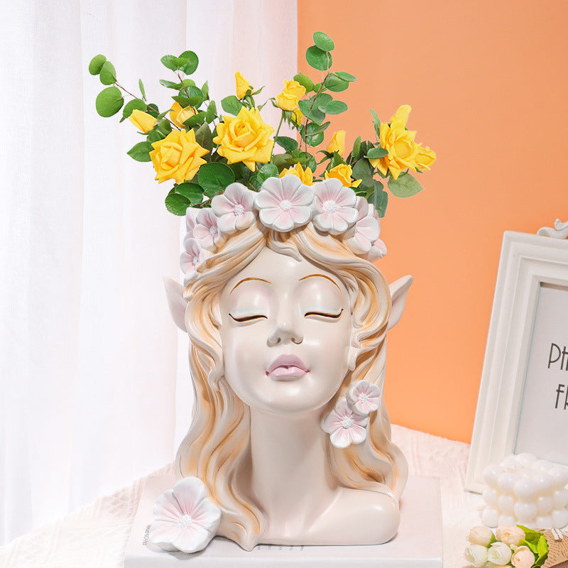 Floral Angel Head Planter Statue