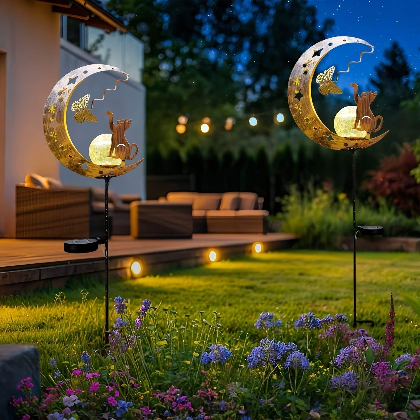 Solar Cat & Butterfly Moon Garden Light Decoration