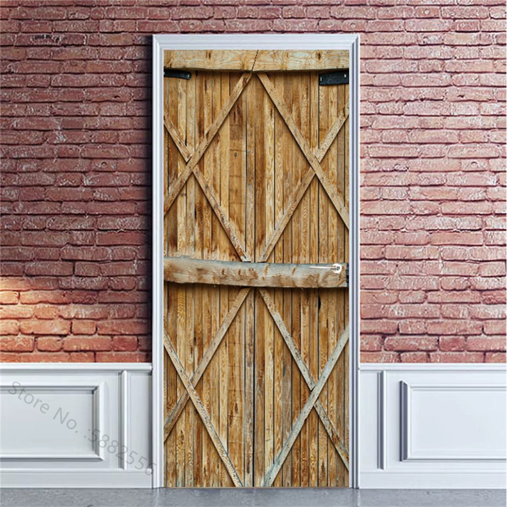 Rustic Wooden Barn 3D Optical Effect Door Sticker