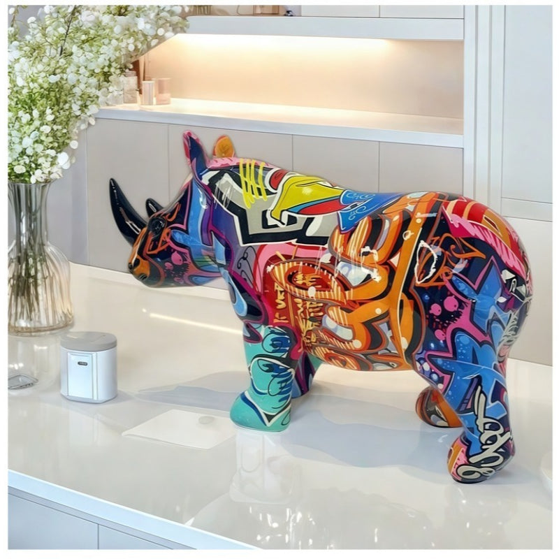 Abstract Graffiti Rhino Sculpture
